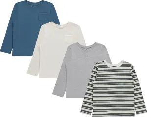 Stitch & Stone Boys 4 Pack Long Sleeve Tops, Soft Cotton Crewneck Tees, Casual Boys’ Clothing, Comfortable Everyday Wear