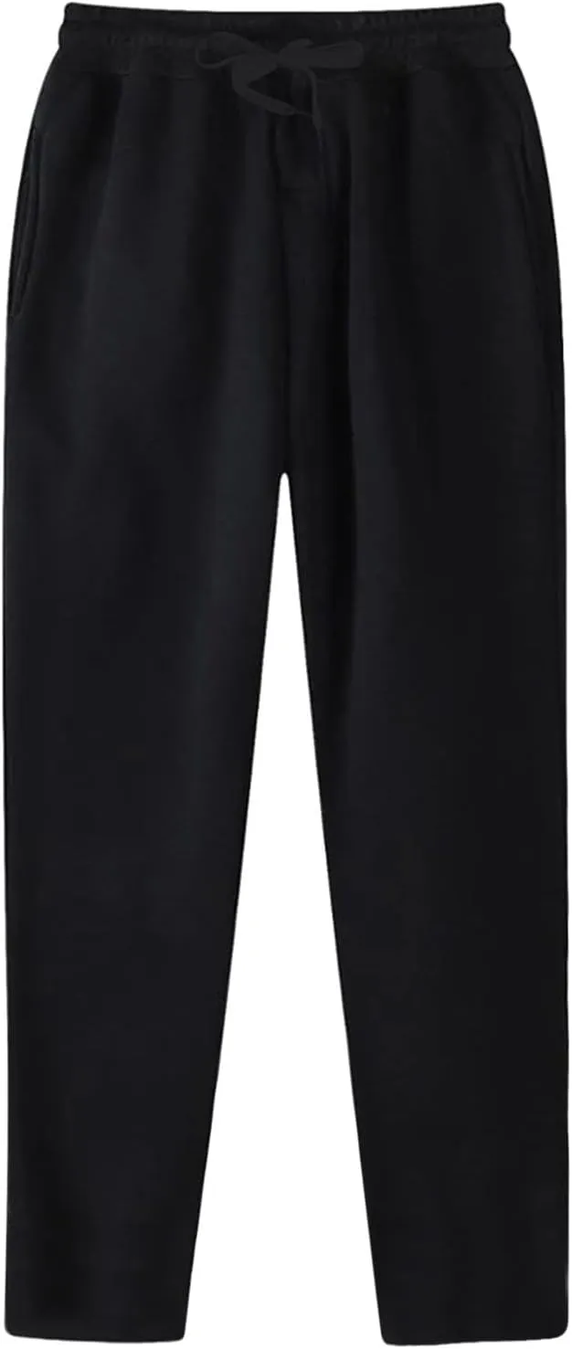Straight Leg Sweatpants for Men Solid Casual Drawstring Elastic Waist Pants Loose Fit Comfort Trousers with Pockets