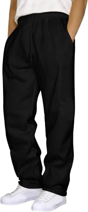 Straight Leg Sweatpants for Men Solid Casual Drawstring Elastic Waist Pants Loose Fit Comfort Trousers with Pockets