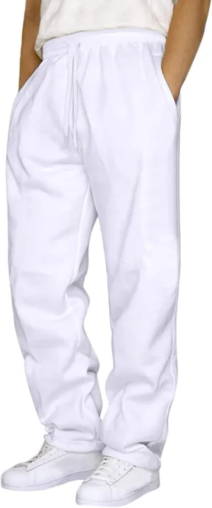 Straight Leg Sweatpants for Men Solid Casual Drawstring Elastic Waist Pants Loose Fit Comfort Trousers with Pockets