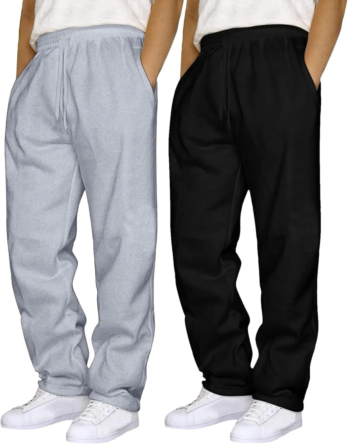 SUWBMHWE 2 Pack Men's Heavyweight Fleece Sweatpants Baggy Elastic Waist Drawstring Sweatpants with Pockets Joggers Trousers