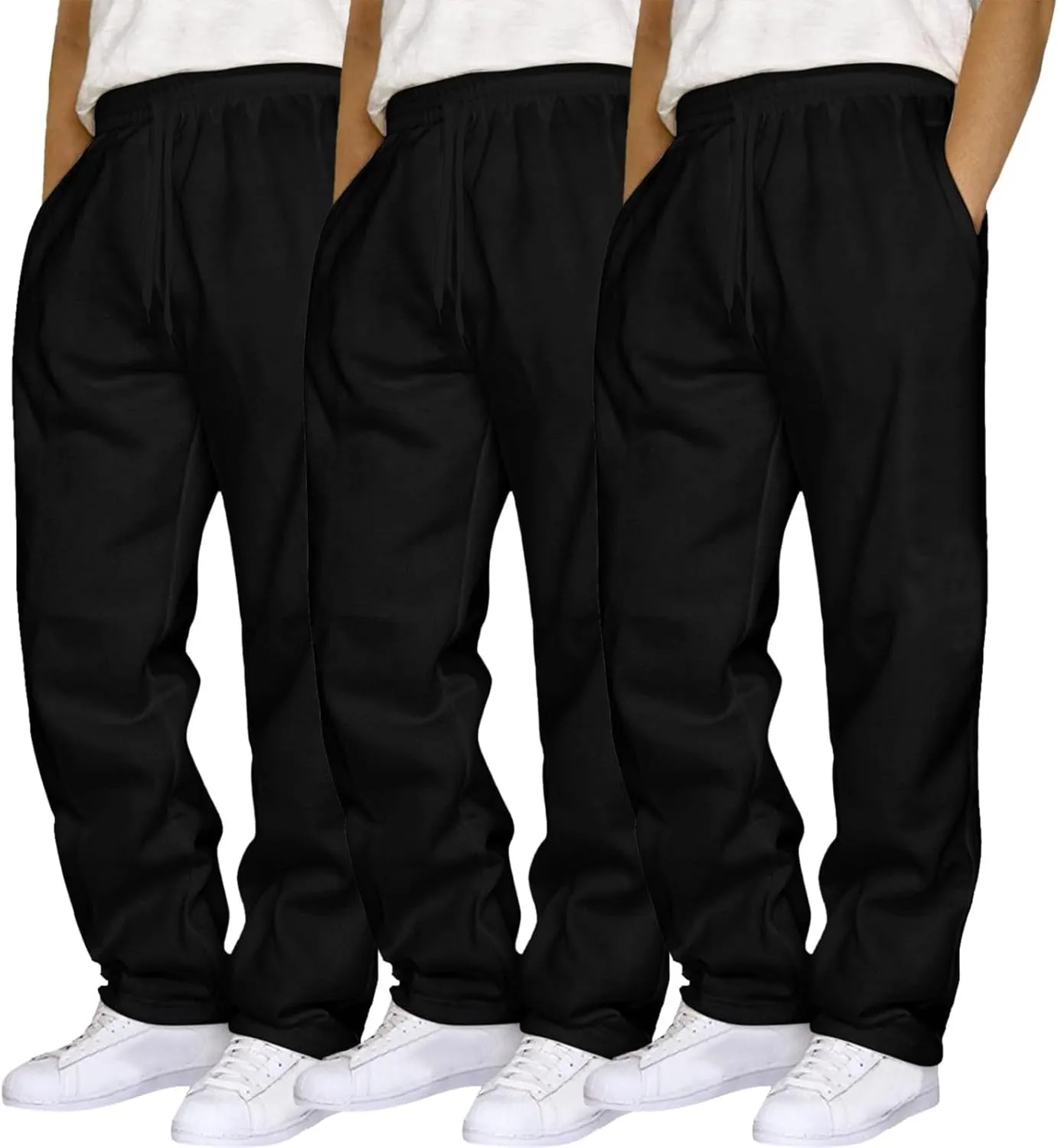 SUWBMHWE Men's Casual Baggy Sweatpants 3 Pack Trousers Heavyweight Fleece Jogger Elastic Waist Drawstring Gym Workout Pants