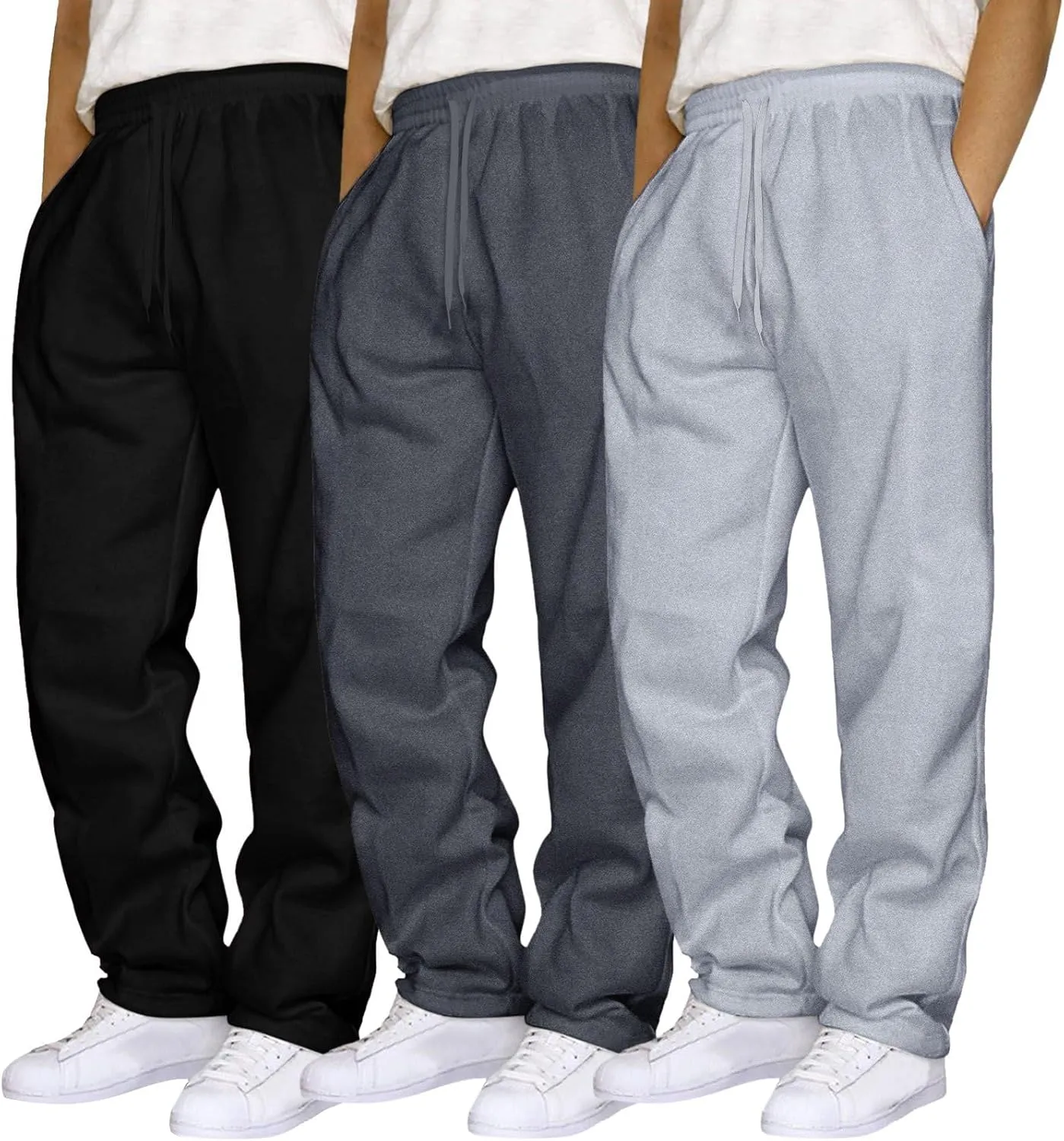 SUWBMHWE Mens Sweatpants Open Bottom Fleece Joggers Straight Leg 3 Pack Running Workout Athletic Pants Casual Trousers