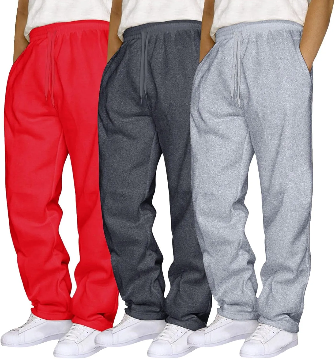 SUWBMHWE Mens Sweatpants Open Bottom Fleece Joggers Straight Leg 3 Pack Running Workout Athletic Pants Casual Trousers