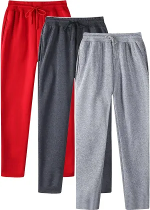 SUWBMHWE Mens Sweatpants Open Bottom Fleece Joggers Straight Leg 3 Pack Running Workout Athletic Pants Casual Trousers