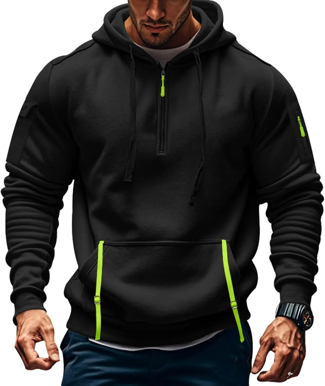 Tactical Hoodies for Men Lightweight Long Sleeve Hooded Sweatshirt 2024 Fall Quarter Zip Pullover Shirt with Pocket