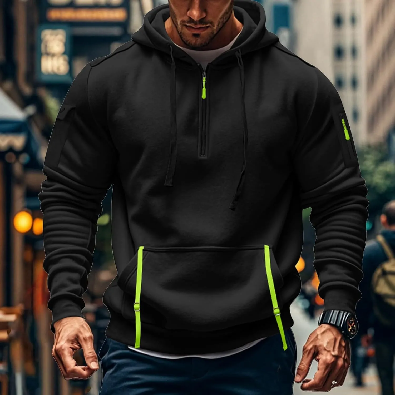 Tactical Hoodies for Men Lightweight Long Sleeve Hooded Sweatshirt 2024 Fall Quarter Zip Pullover Shirt with Pocket