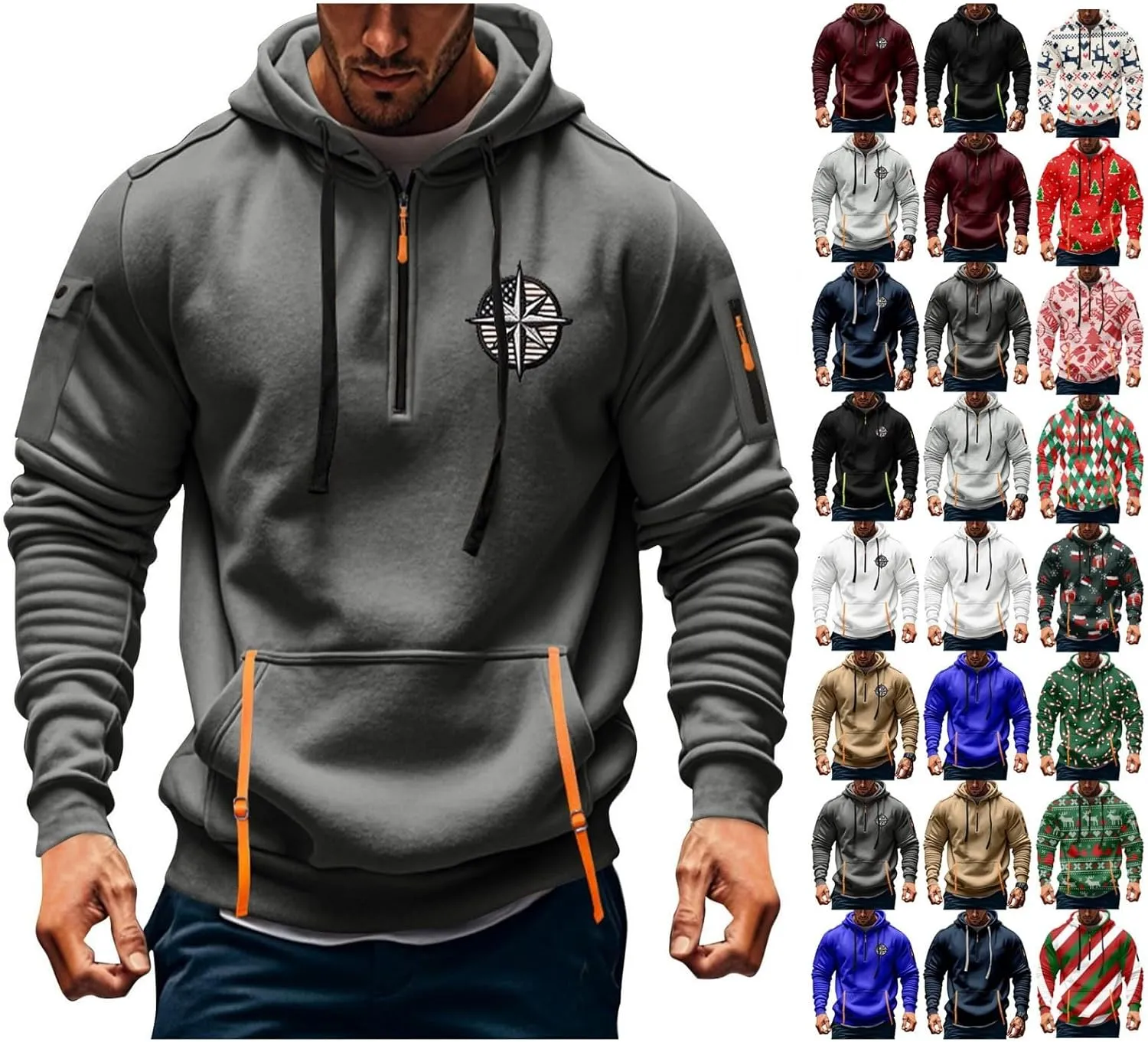 Tactical Hoodies for Men Lightweight Long Sleeve Hooded Sweatshirt 2024 Fall Quarter Zip Pullover Shirt with Pocket