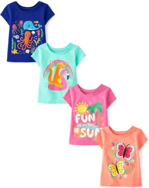 The Children's Place Baby and Toddler Girls' Assorted Everyday Short Sleeve Graphic T-Shirts, Multipack