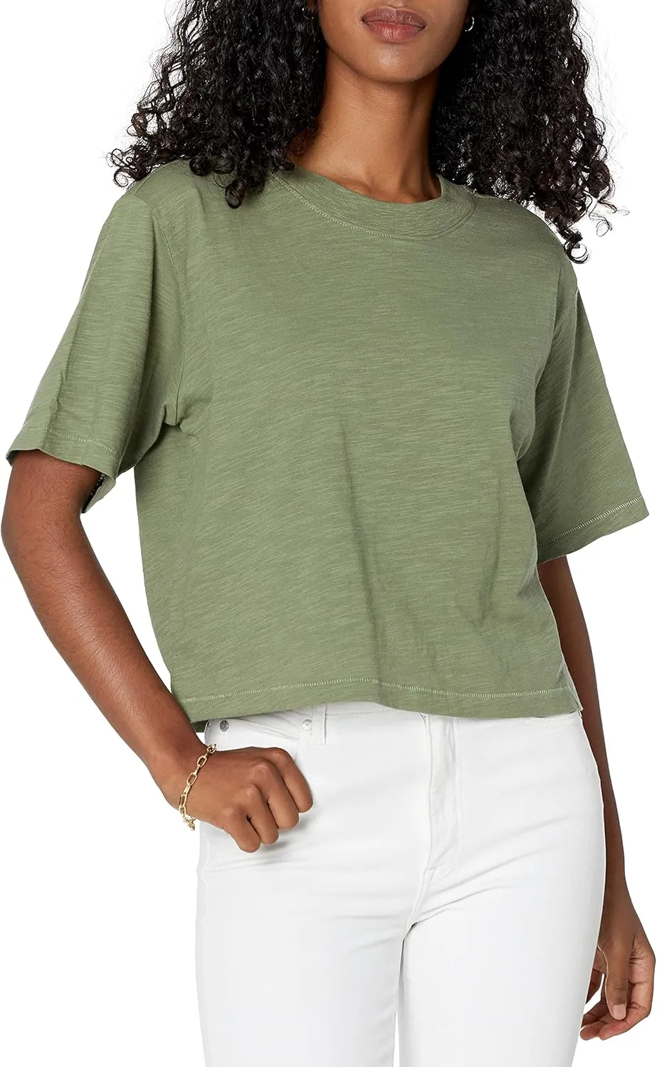 The Drop Women's Sydney Short-sleeve Cropped Crew Neck T-shirt, Olive, 2X, Plus Size