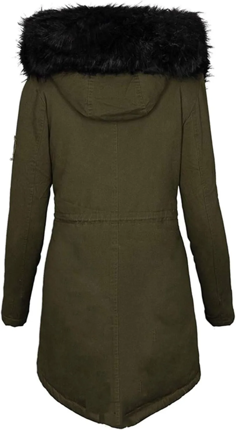 Trench Coat for Women Simple Fashion Hood Long Sleeve Quilted Jacket Slim Fit Button Zip Overcoat 2024 Winter Outwear