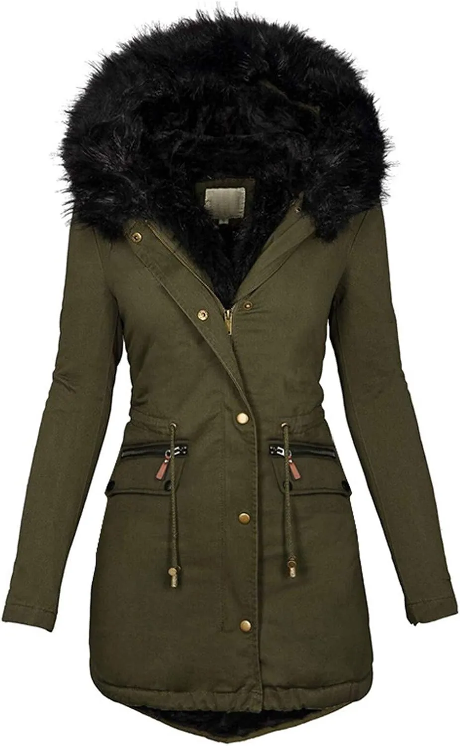 Trench Coat for Women Simple Fashion Hood Long Sleeve Quilted Jacket Slim Fit Button Zip Overcoat 2024 Winter Outwear