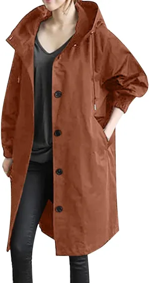 Trench Coat Women Hooded Coat Outwear Womens Elegant Windbreaker Wild Winter Women'S Coat with Belt Trench Coat for