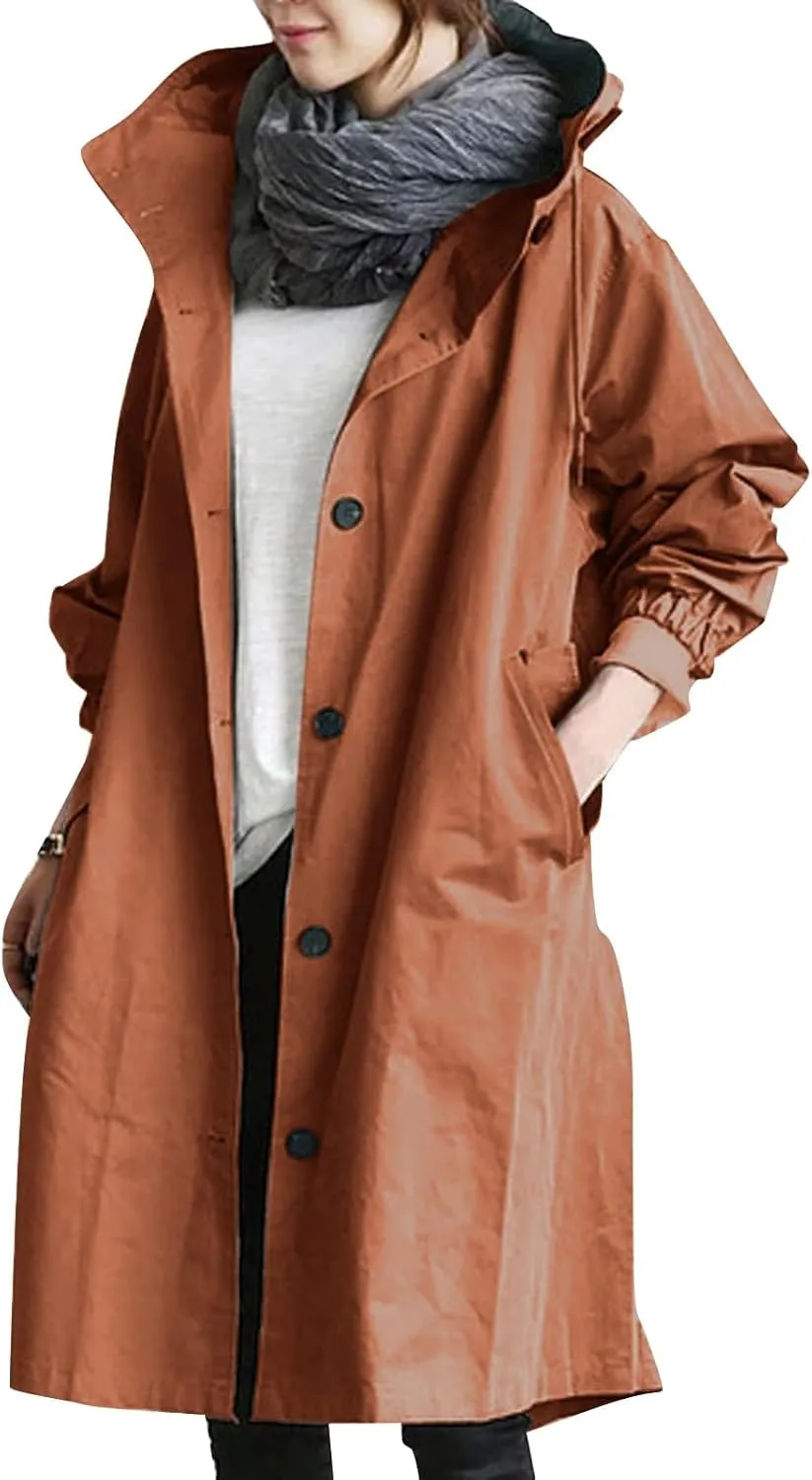 Trench Coat Women Hooded Coat Outwear Womens Elegant Windbreaker Wild Winter Women'S Coat with Belt Trench Coat for