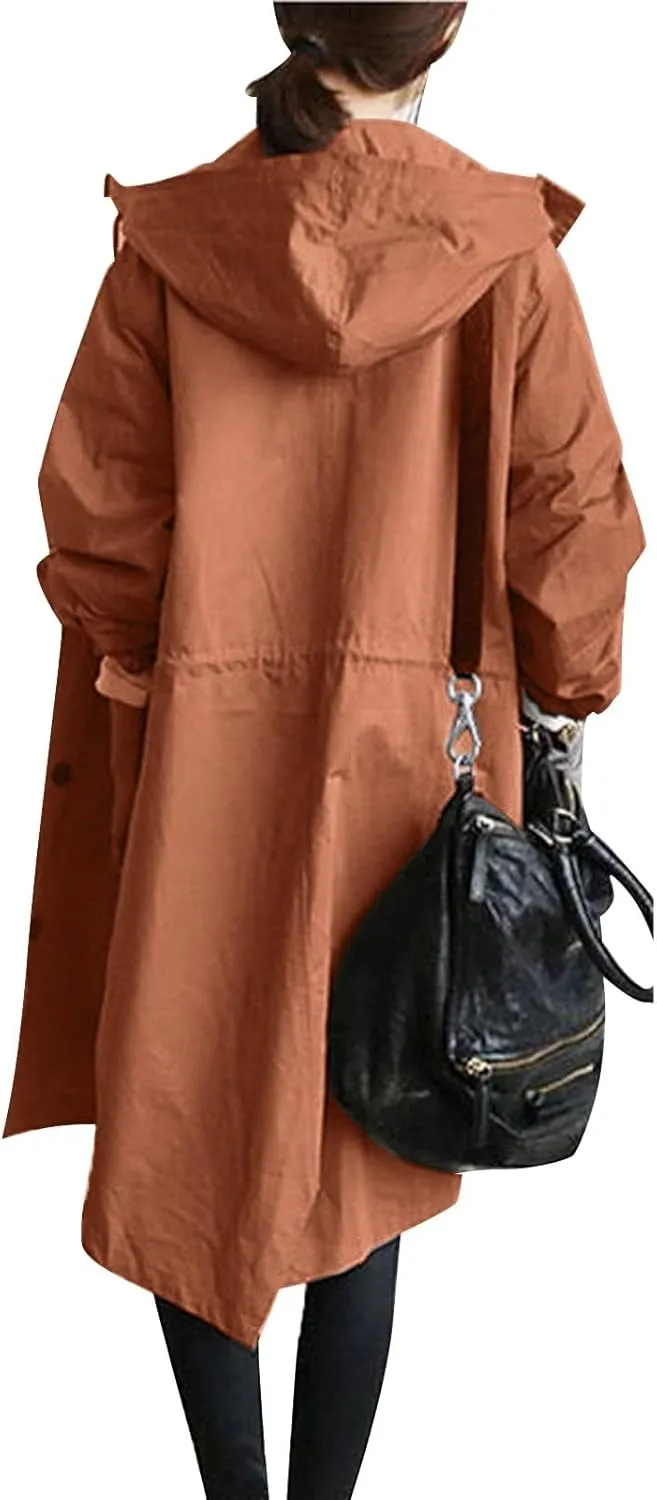 Trench Coat Women Hooded Coat Outwear Womens Elegant Windbreaker Wild Winter Women'S Coat with Belt Trench Coat for