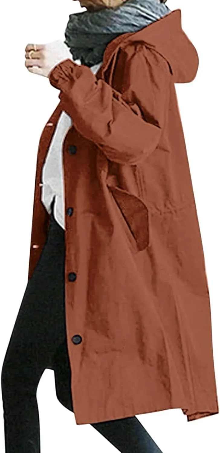 Trench Coat Women Hooded Coat Outwear Womens Elegant Windbreaker Wild Winter Women'S Coat with Belt Trench Coat for