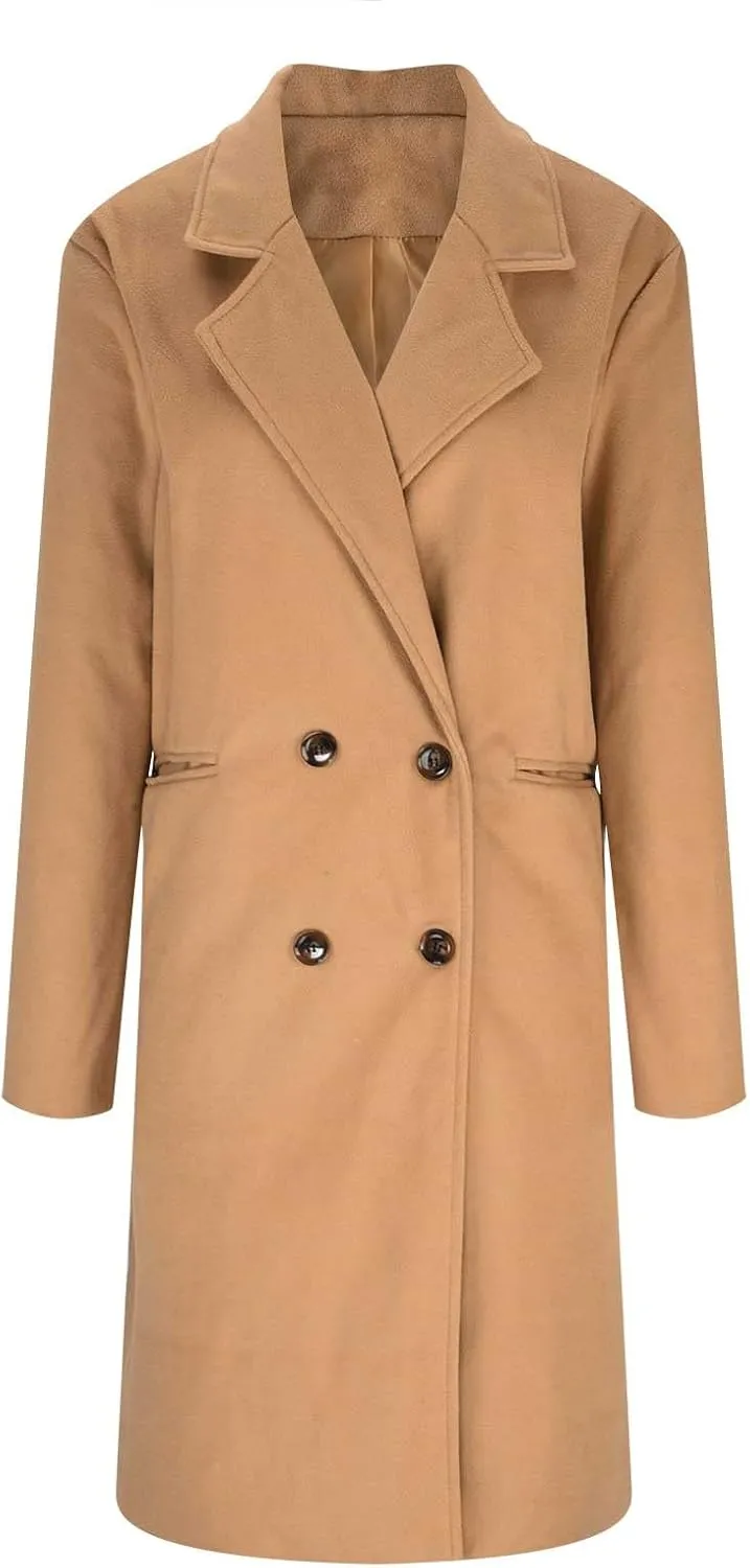 Trench Coats for Women Double Breasted Wool Blend Pea Coats Notched Lapel Collar Business Casual Long Jackets
