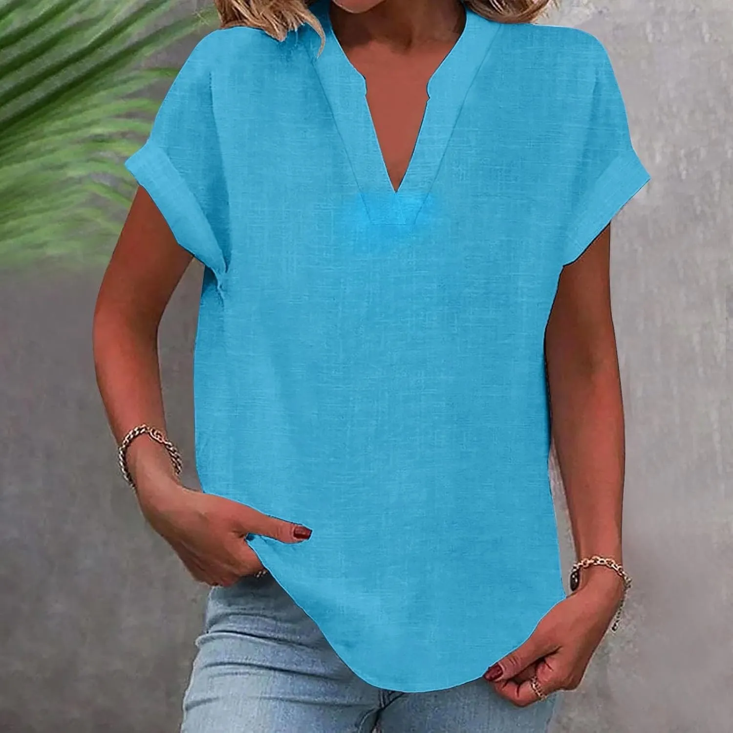 Trendy Short Sleeve Plus Size Blouse for Women Summer Surf Relaxed Fit Comfort Tees V Neck Solid T Shirts