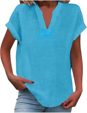 Trendy Short Sleeve Plus Size Blouse for Women Summer Surf Relaxed Fit Comfort Tees V Neck Solid T Shirts