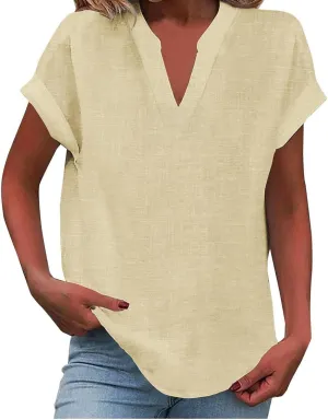Trendy Short Sleeve Plus Size Blouse for Women Summer Surf Relaxed Fit Comfort Tees V Neck Solid T Shirts