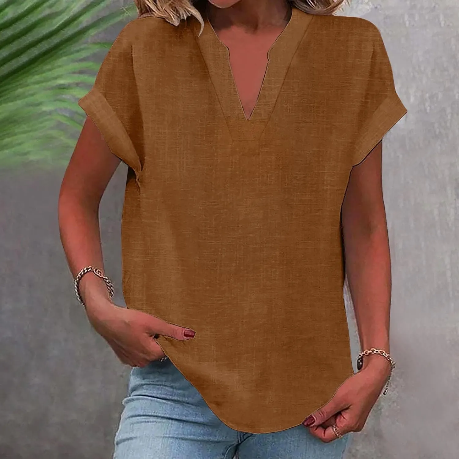 Trendy Short Sleeve Plus Size Blouse for Women Summer Surf Relaxed Fit Comfort Tees V Neck Solid T Shirts