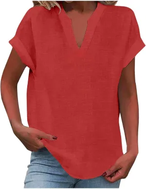 Trendy Short Sleeve Plus Size Blouse for Women Summer Surf Relaxed Fit Comfort Tees V Neck Solid T Shirts