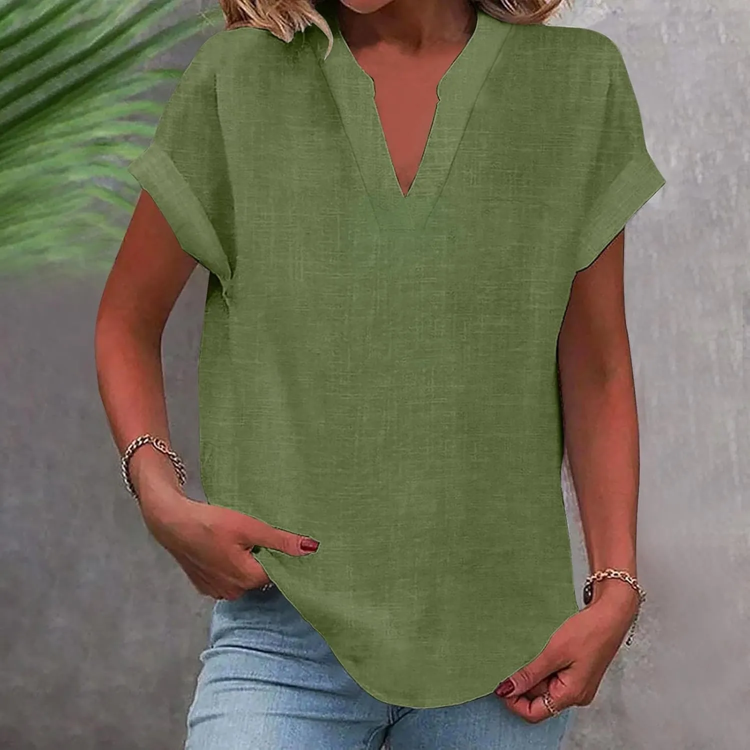 Trendy Short Sleeve Plus Size Blouse for Women Summer Surf Relaxed Fit Comfort Tees V Neck Solid T Shirts