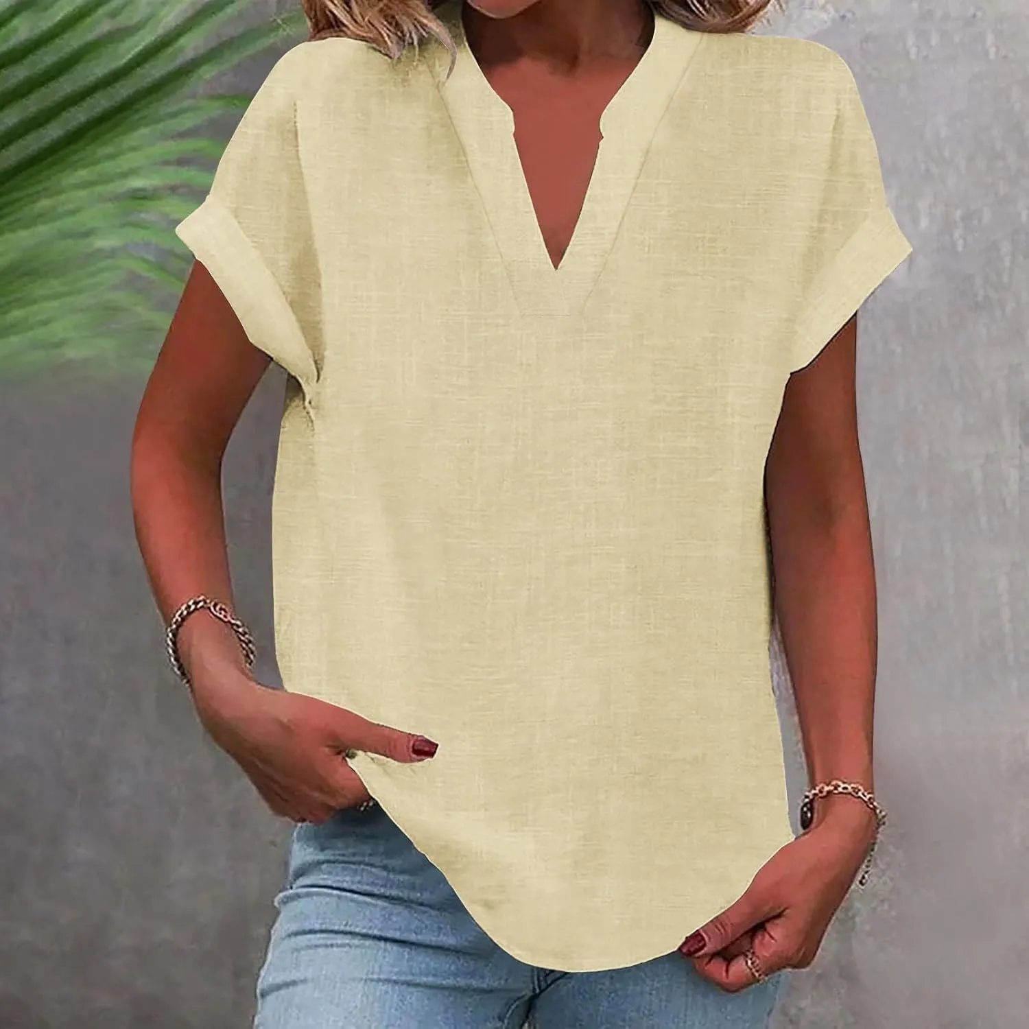 Trendy Short Sleeve Plus Size Blouse for Women Summer Surf Relaxed Fit Comfort Tees V Neck Solid T Shirts