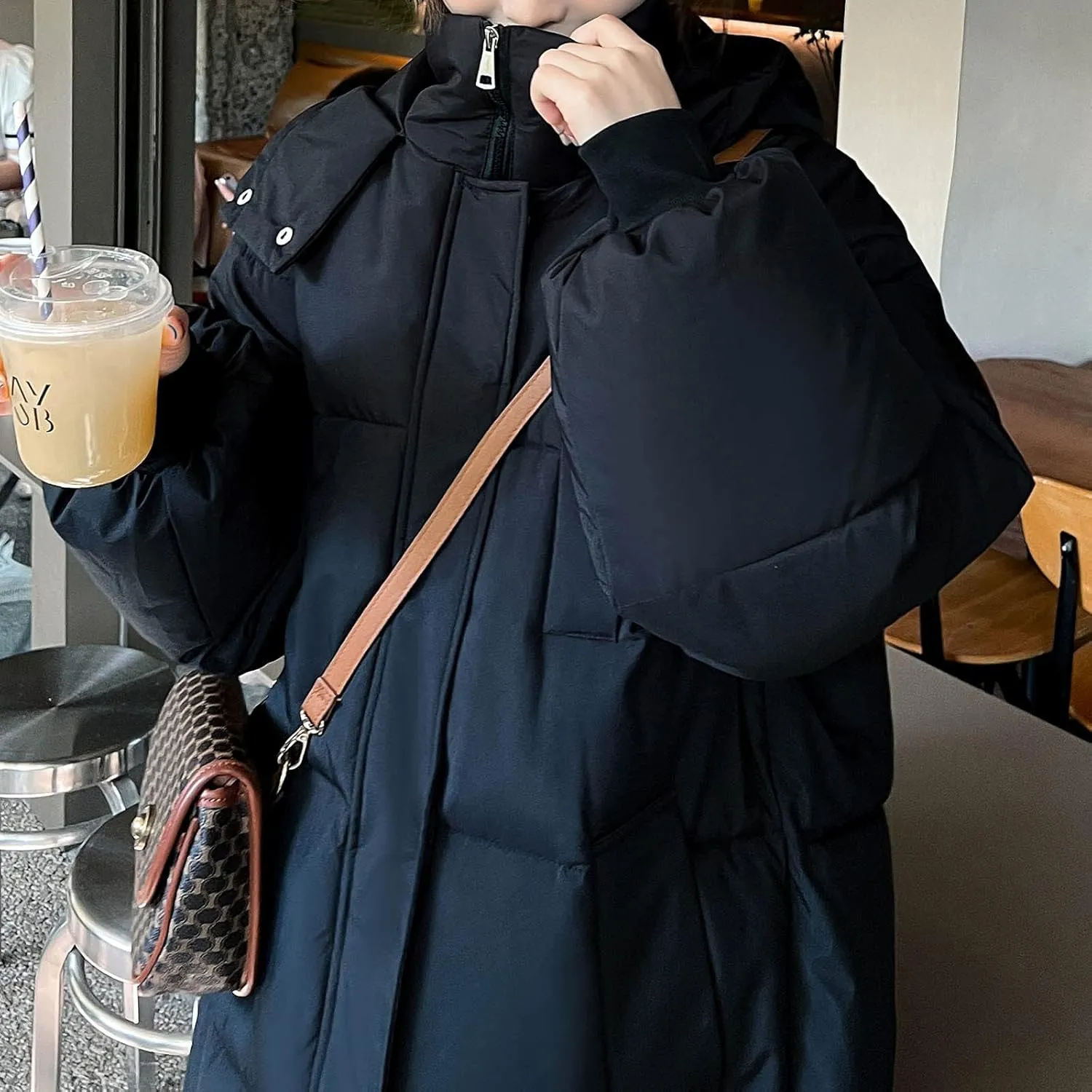 tuduoms Women's Relaxed-Fit Long Puffer Jacket Hooded Thickened Long Down Jacket Thickened Maxi Down Parka Puffy Snow Coat
