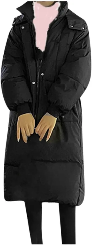 tuduoms Women's Relaxed-Fit Long Puffer Jacket Hooded Thickened Long Down Jacket Thickened Maxi Down Parka Puffy Snow Coat