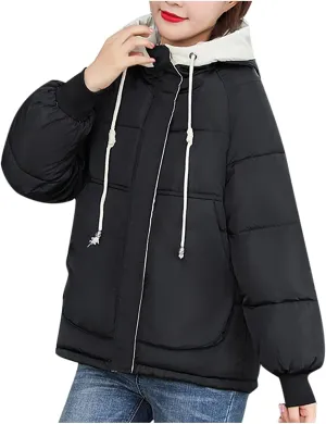 tuduoms Women's Thickened Down Jacket Relaxed Fit Hooded Puffer Jacket Warm Quilted Winter Coat Trendy Clothes for Teen Girls