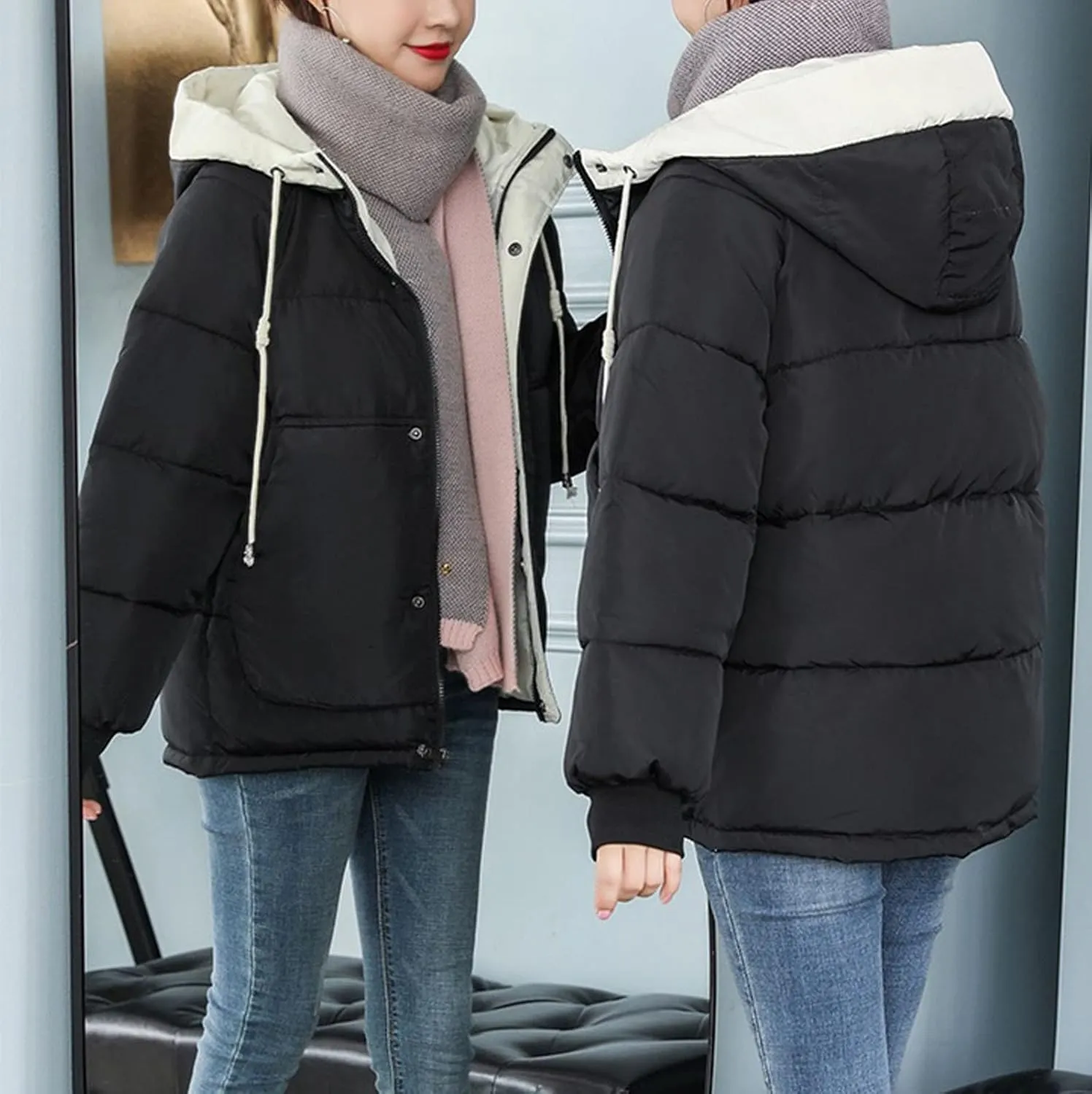 tuduoms Women's Thickened Down Jacket Relaxed Fit Hooded Puffer Jacket Warm Quilted Winter Coat Trendy Clothes for Teen Girls