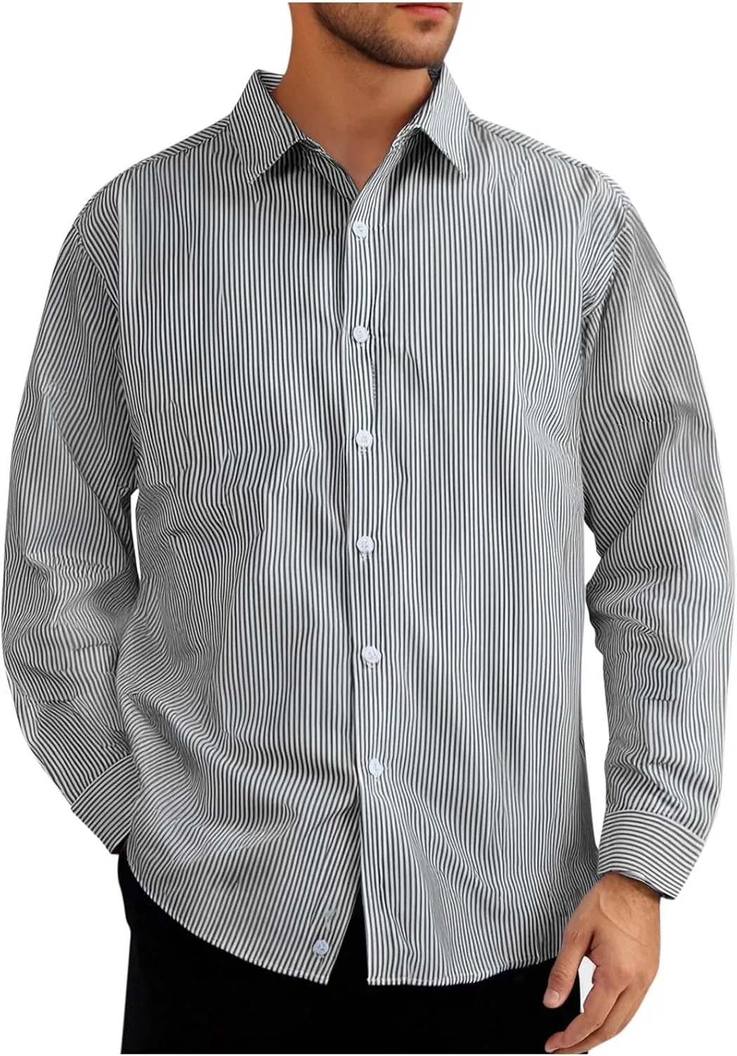 Uillui Men's Big and Tall Vertical Striped Dress Shirt Relaxed Fit Casual Business Button Down Shirt Long Sleeve for Men