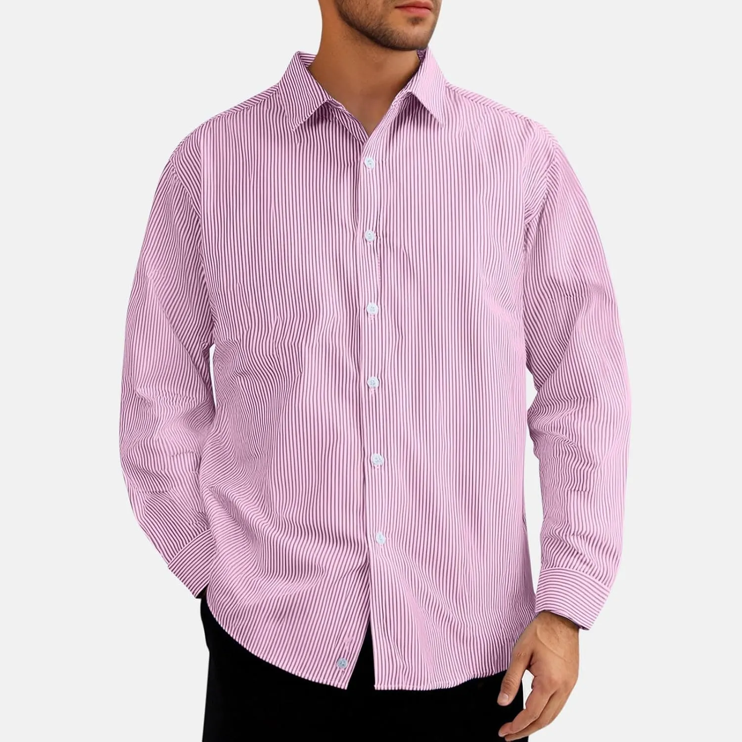 Uillui Men's Big and Tall Vertical Striped Dress Shirt Relaxed Fit Casual Business Button Down Shirt Long Sleeve for Men