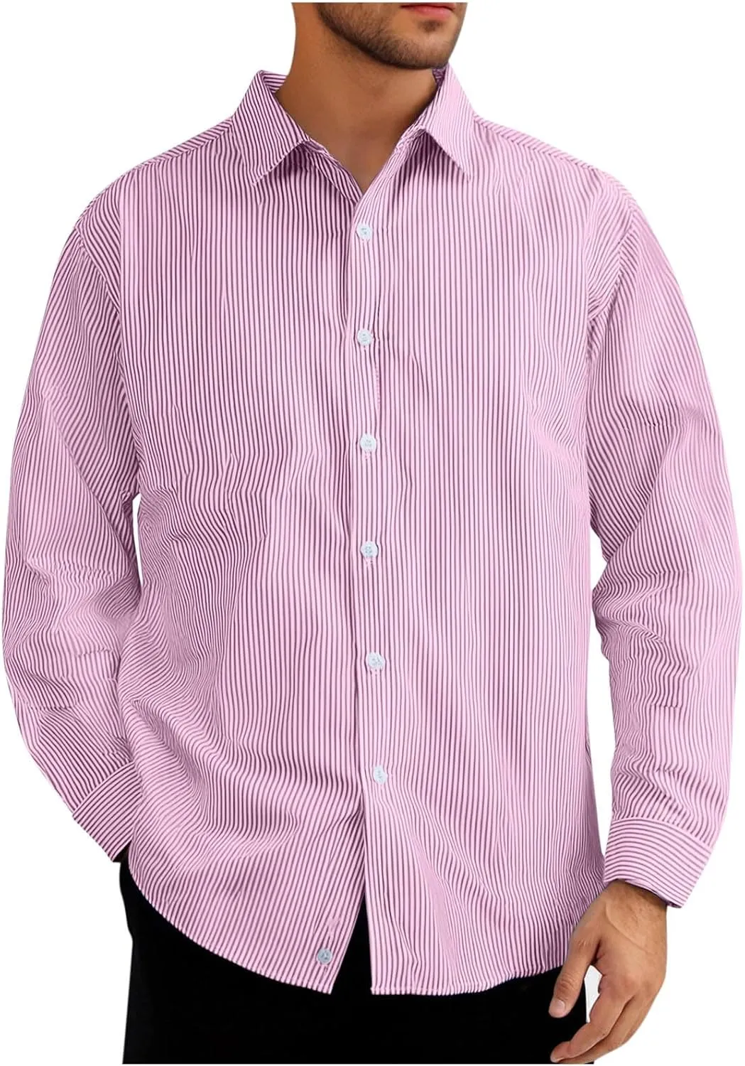 Uillui Men's Big and Tall Vertical Striped Dress Shirt Relaxed Fit Casual Business Button Down Shirt Long Sleeve for Men
