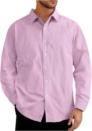 Uillui Men's Big and Tall Vertical Striped Dress Shirt Relaxed Fit Casual Business Button Down Shirt Long Sleeve for Men