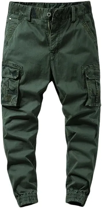 USTZFTBCL Men's Camo Print Multi-Pocket Cuffed Cargo Pants Stretch