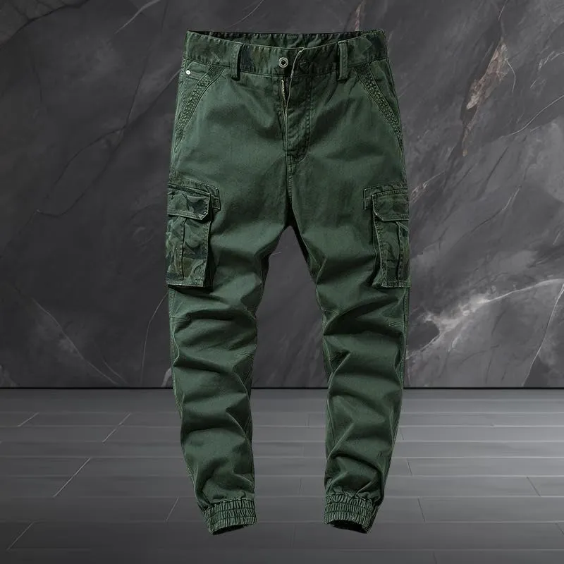 USTZFTBCL Men's Camo Print Multi-Pocket Cuffed Cargo Pants Stretch
