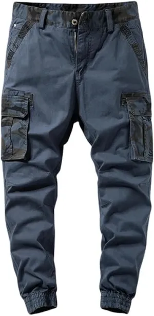 USTZFTBCL Men's Camo Print Multi-Pocket Cuffed Cargo Pants Stretch