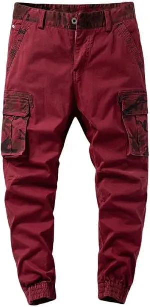 USTZFTBCL Men's Camo Print Multi-Pocket Cuffed Cargo Pants Stretch