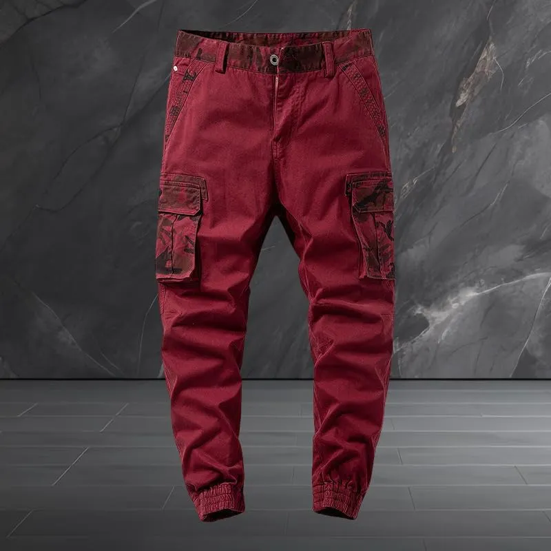 USTZFTBCL Men's Camo Print Multi-Pocket Cuffed Cargo Pants Stretch