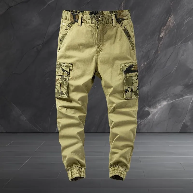 USTZFTBCL Men's Camo Print Multi-Pocket Cuffed Cargo Pants Stretch