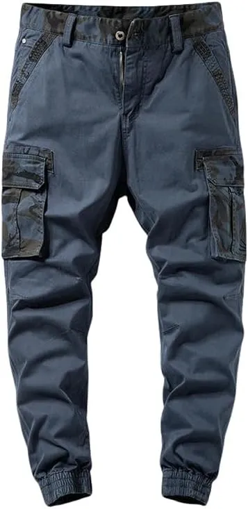 USTZFTBCL Men's Camo Print Multi-Pocket Cuffed Cargo Pants Stretch