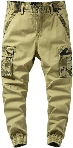 USTZFTBCL Men's Camo Print Multi-Pocket Cuffed Cargo Pants Stretch
