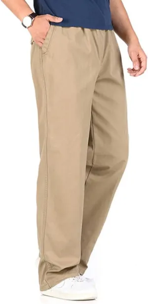 utcoco Men's Casual Cotton Pants Relaxed Fit Elastic Waist Straight-Leg Chino Pant
