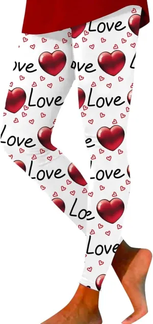 Valentines 2025 Compression Leggings for Women Plus Size with Pockets Valentine's Print Leggings Women High Waist Heart Women's Snow Pants Tall Slimming High Waist Leggings Heart Patterns Leggings