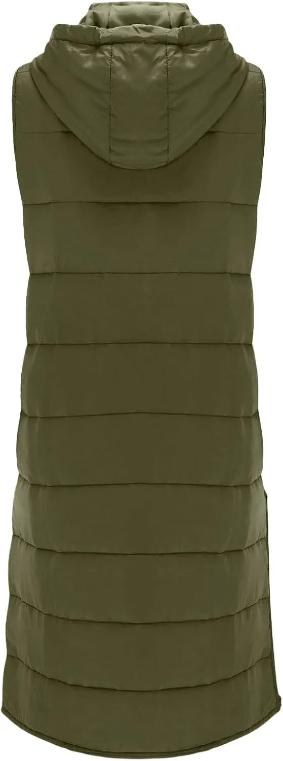 Winter Coats for Women 2024 Warm Long Puffer Jacket Vest Button Zip Up Sleeveless Quilted Outwear Trendy Outing Clothes