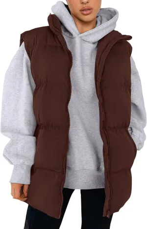 Winter Coats for Women Trendy Cropped Sleeveless Puffer Jacket Full Zip Padded Coat 2024 Casual Solid Versatile Outwear
