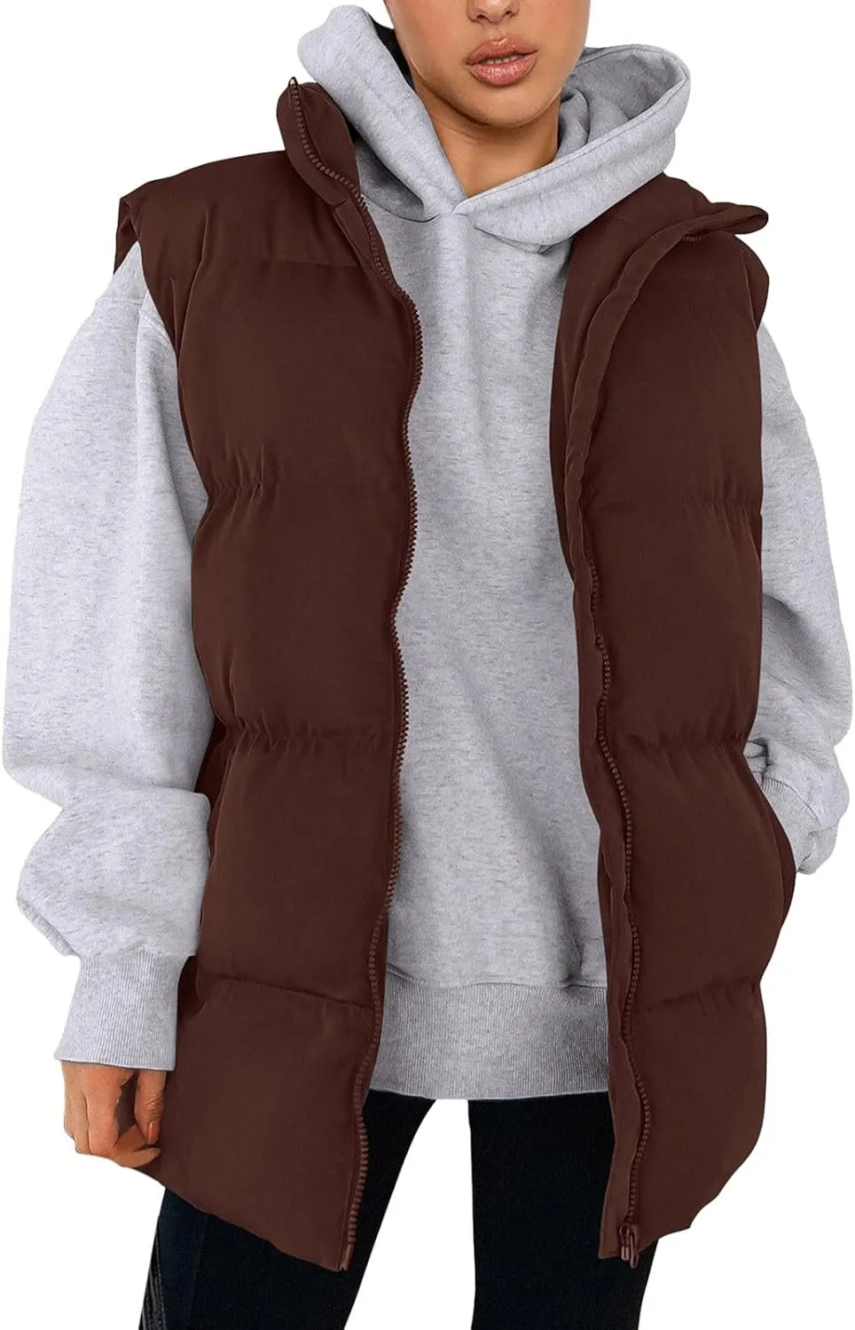 Winter Coats for Women Trendy Cropped Sleeveless Puffer Jacket Full Zip Padded Coat 2024 Casual Solid Versatile Outwear
