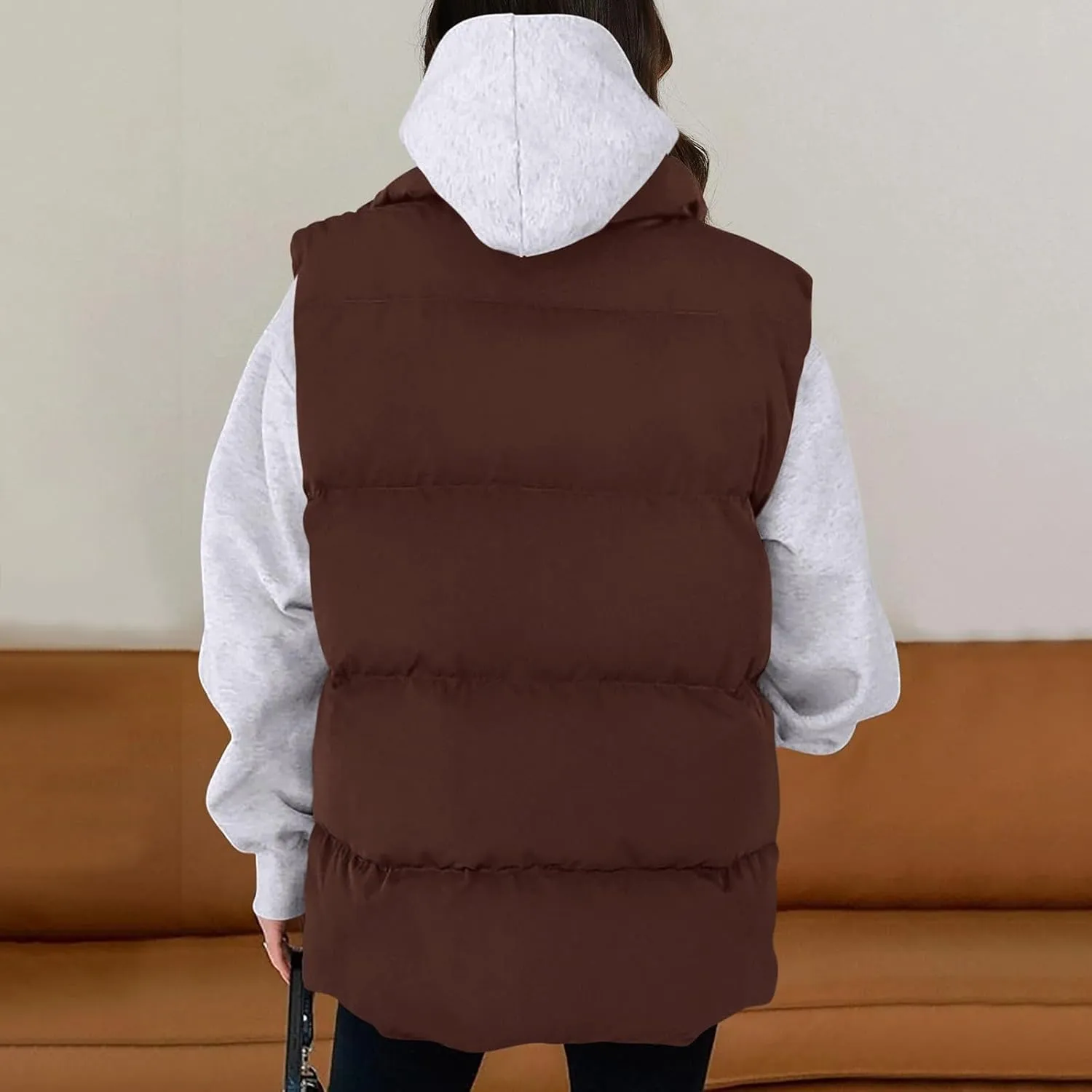 Winter Coats for Women Trendy Cropped Sleeveless Puffer Jacket Full Zip Padded Coat 2024 Casual Solid Versatile Outwear